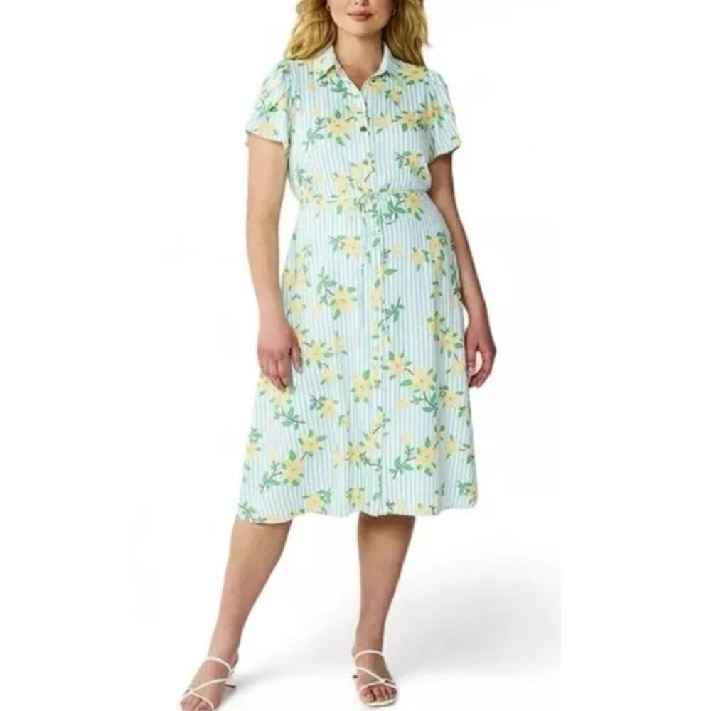 Draper James Women's Blue Striped Floral Magnolias Flutter Sleeve Dress Size S